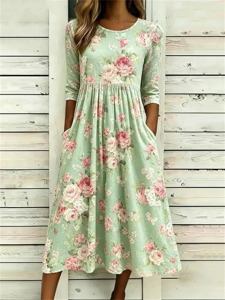 Valentina Vintage Floral Midi Dress Green 1