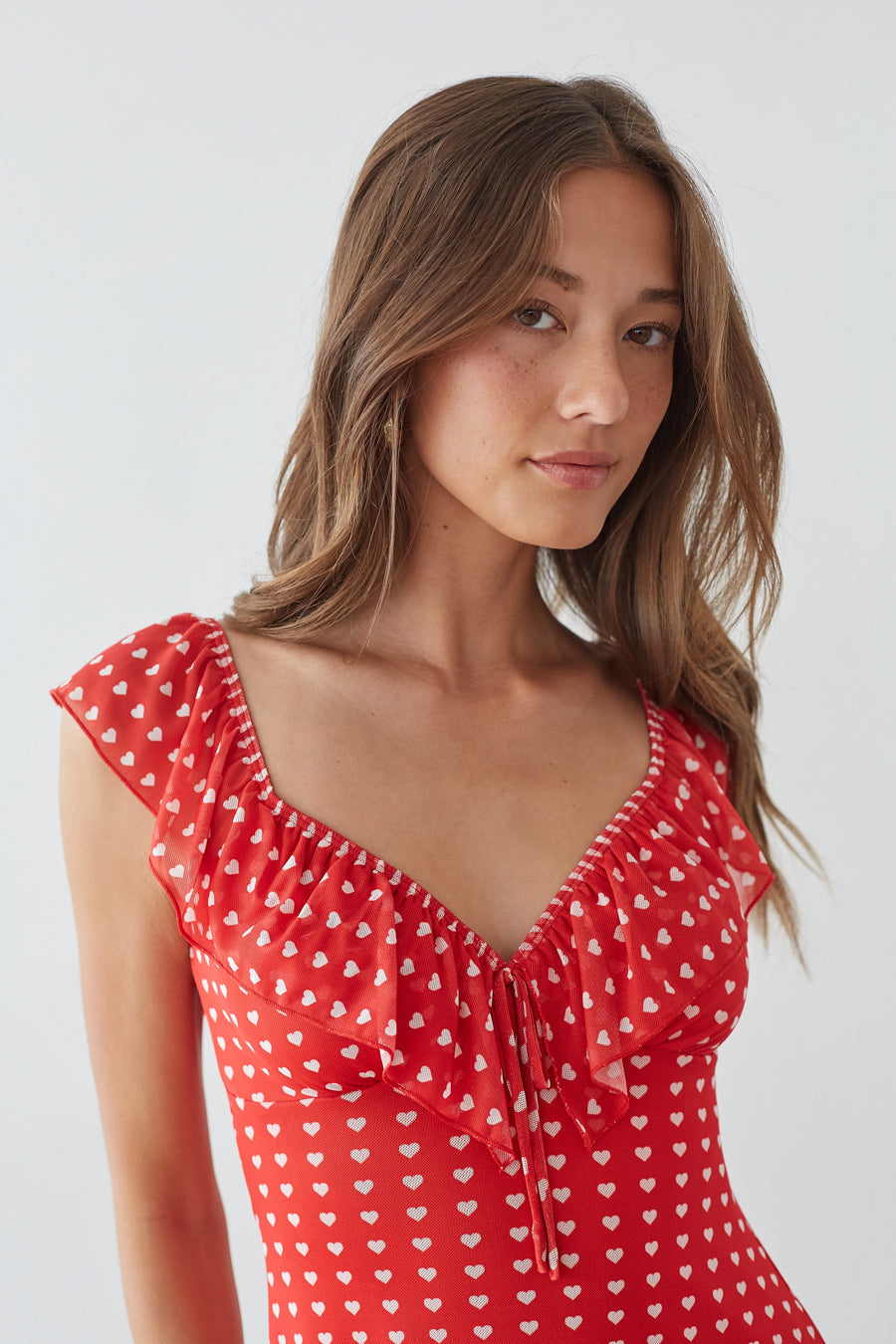 Enid Ruffle Sweetheart Mini Dress Red 6