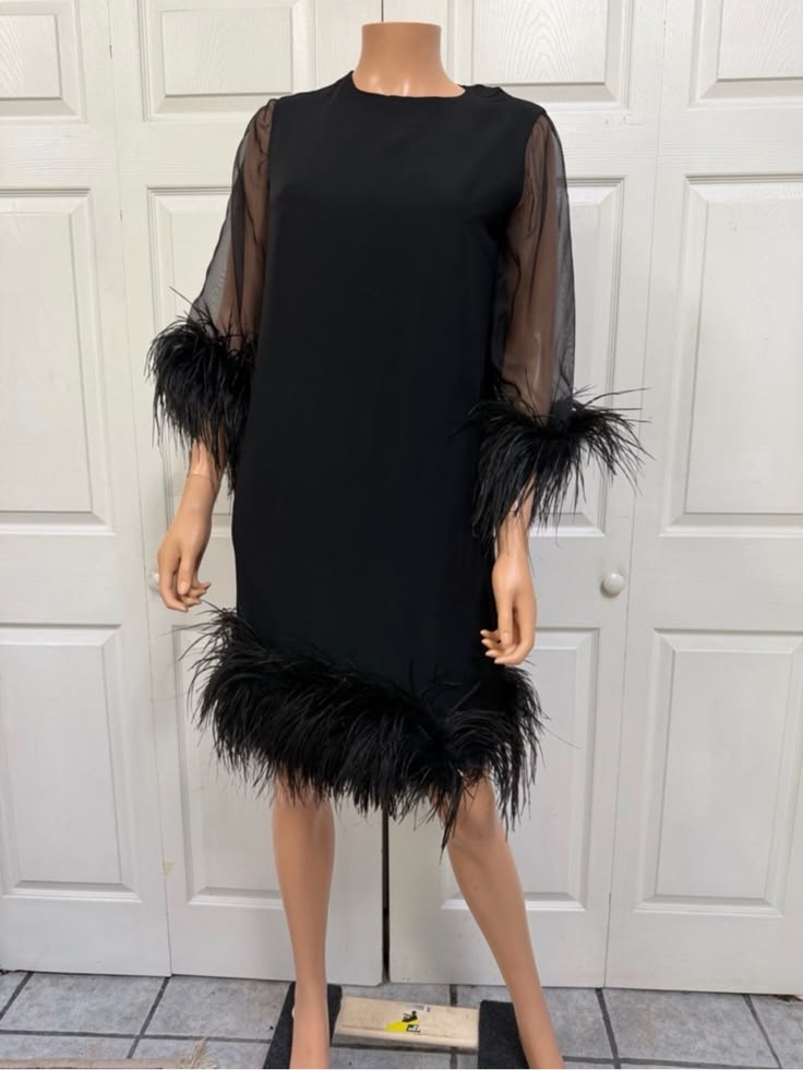 Margot Black Cocktail Dress with Feather Trim Black 1