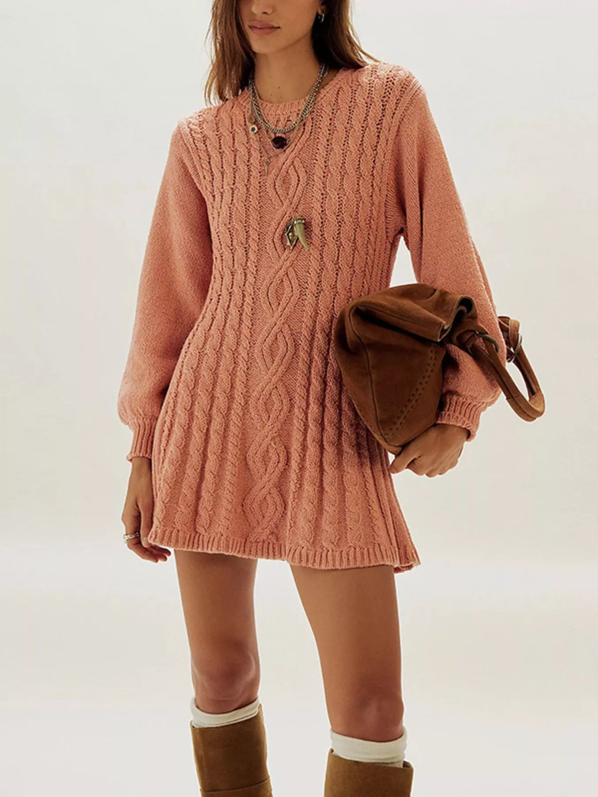 Camille Cable Knit Mini Dress Burnt Coral 7