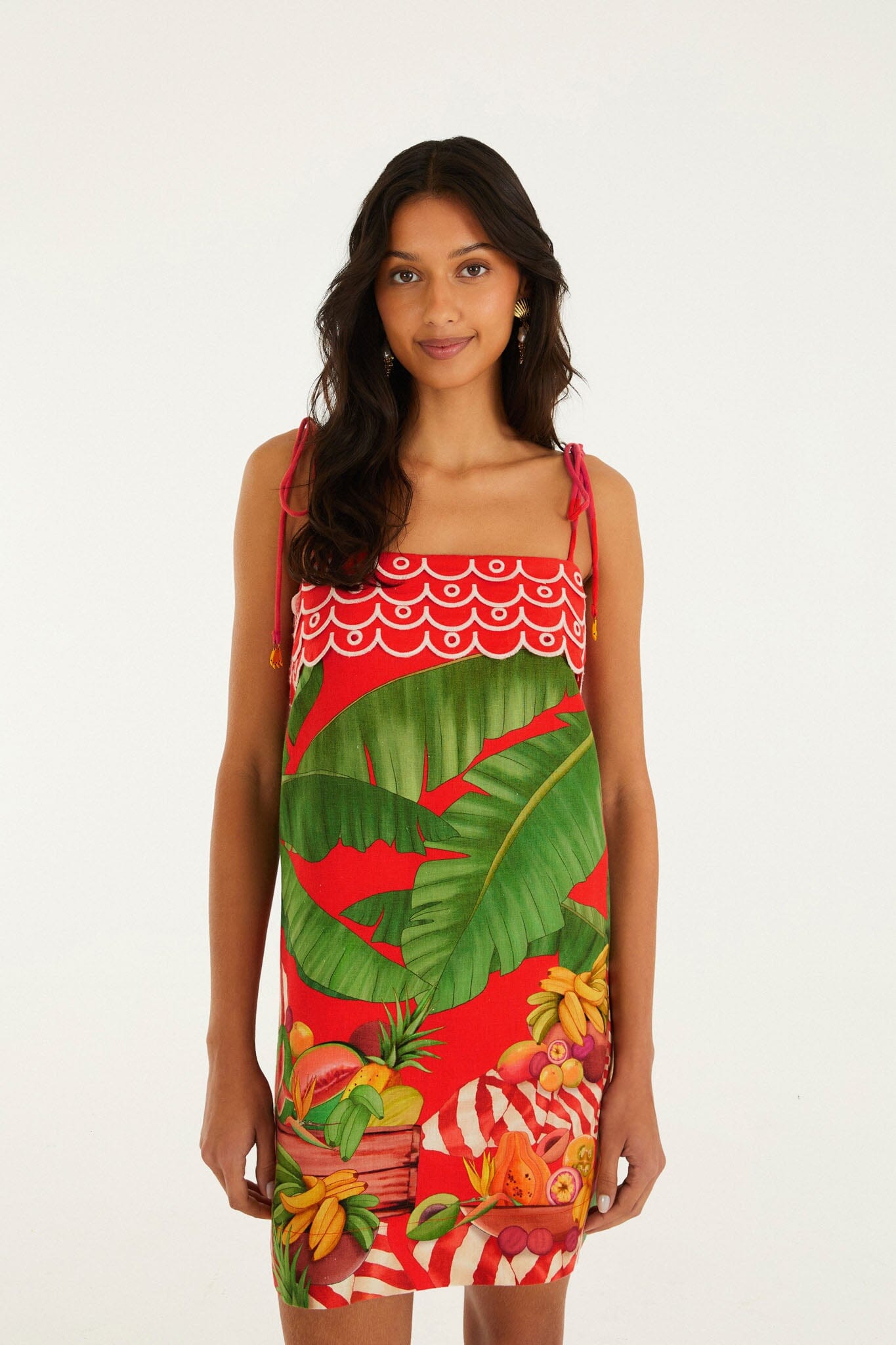 Valentina Tropical Floral Mini Dress FRUIT TROLLEY RED 4