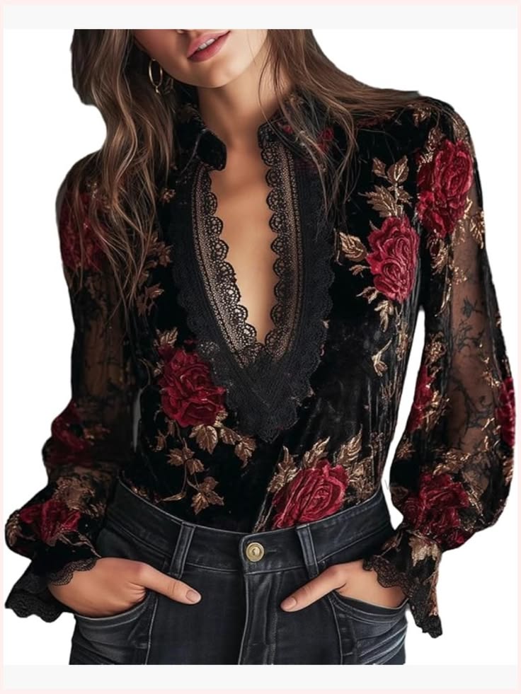 Margot Velvet Lace Patchwork Top Black 1