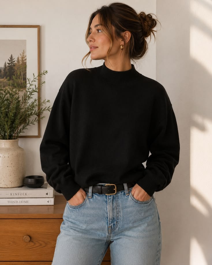 Margot Mock Neck Knit Sweater Black 1