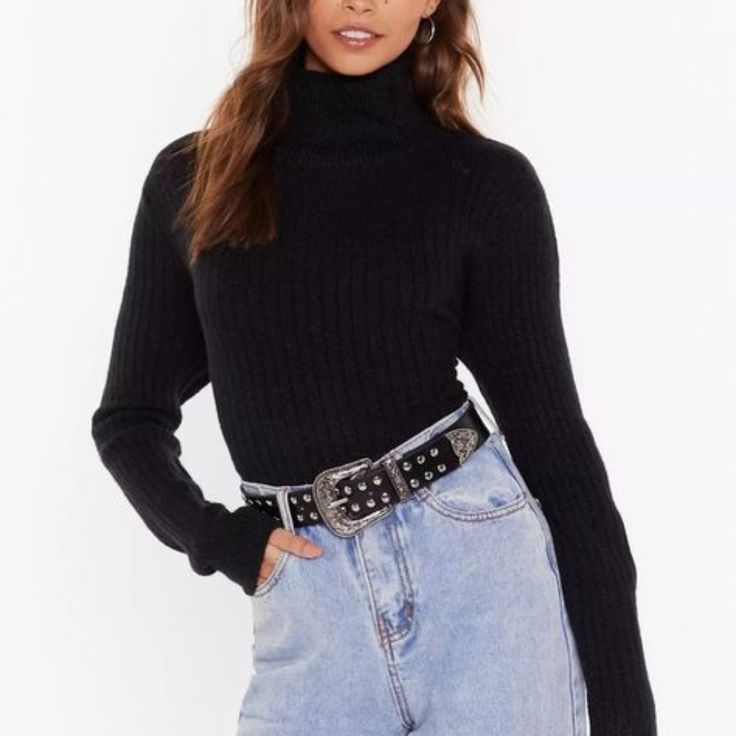 Margot Ribbed Turtleneck Sweater Black 1