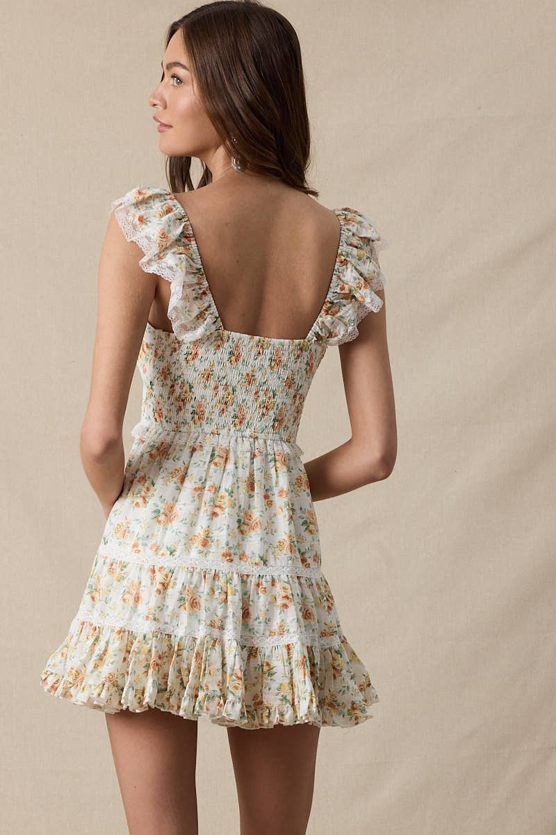 Honeyblossom Floral Tiered Mini Dress Neck Cotton Dress 3
