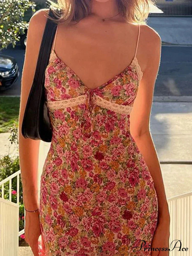 Valentina Floral Spaghetti Strap Maxi Dress Pink 6