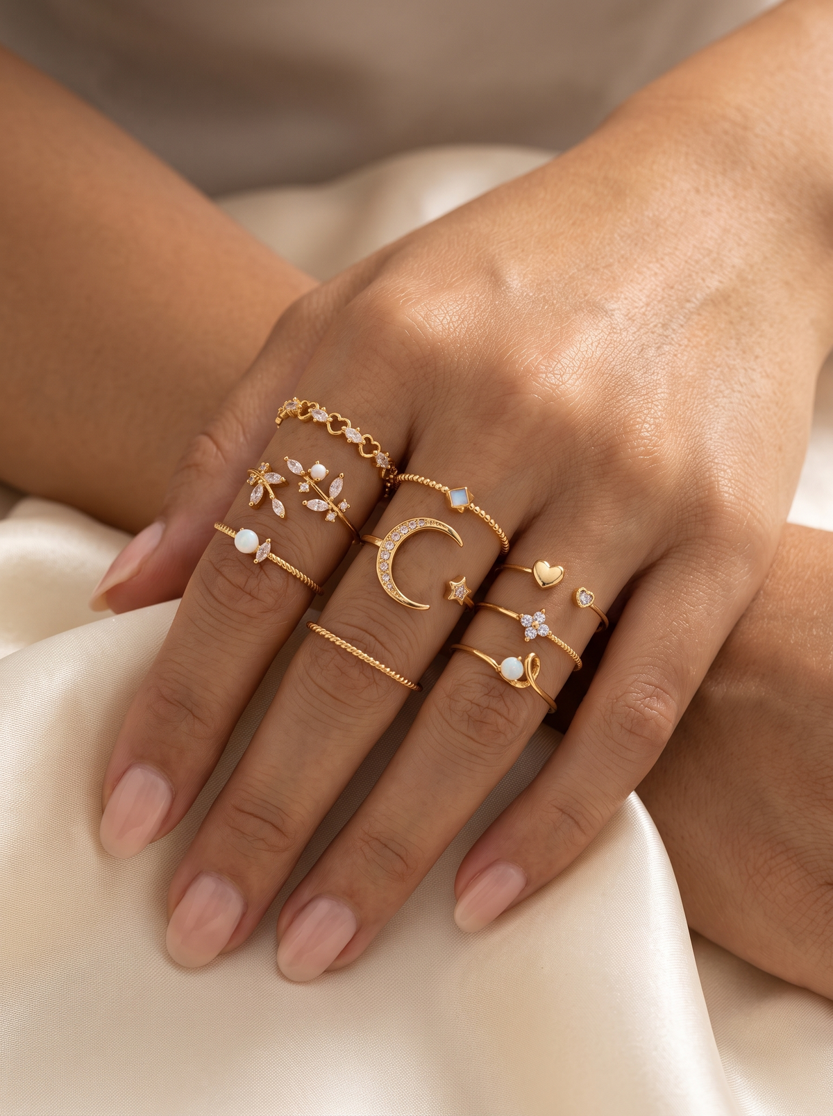 Boho | Silver and Gold Ring Set (10 Pairs) Gold 2