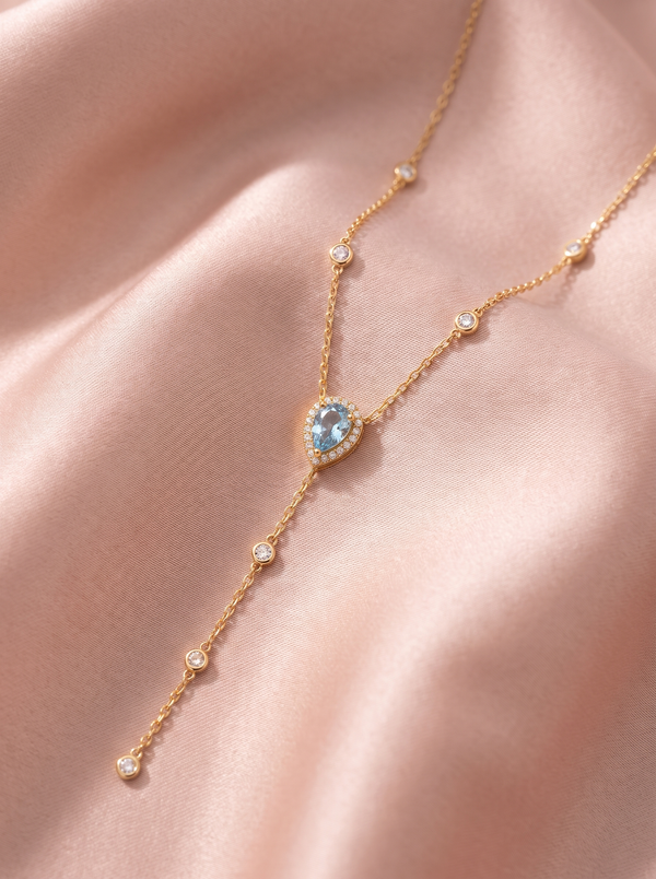 Celestine Teardrop Lariat Necklace