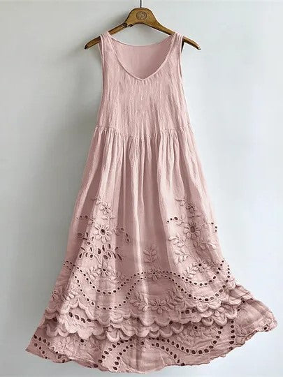 Iris Linen Floral Midi Dress Pink 3