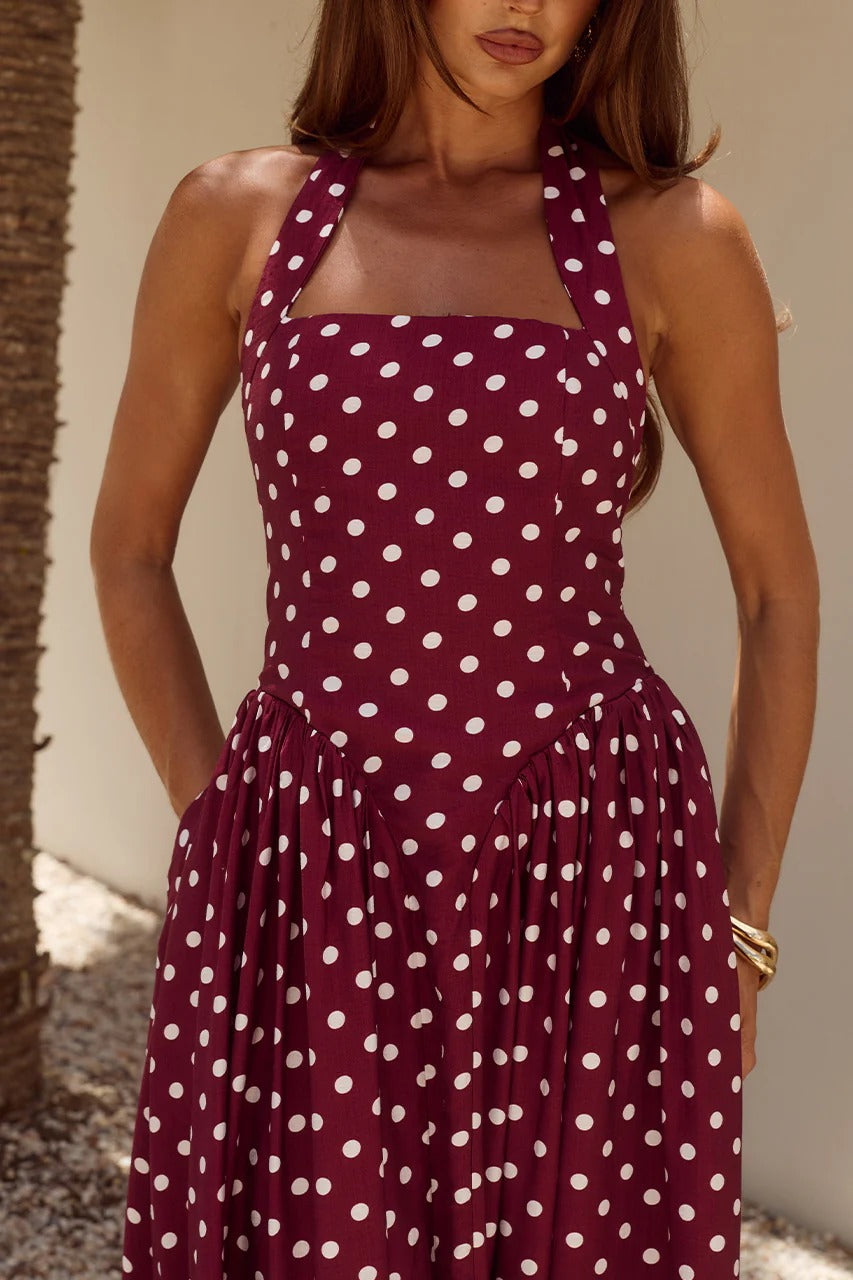 Sammi Polka Midi Dress Wine/White Polka 5