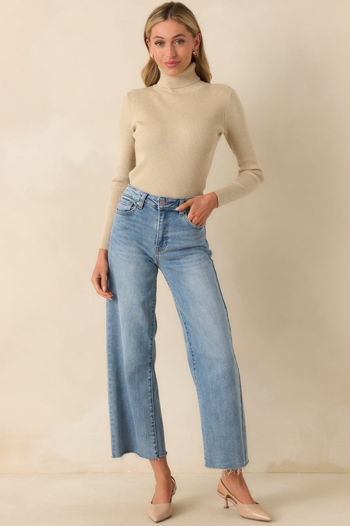 Beatrice Ribbed Turtleneck Sweater Beige 10