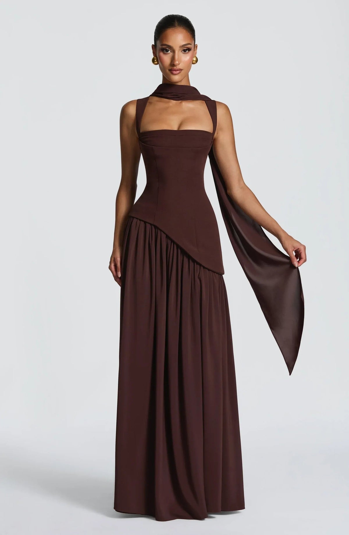 Luna Square Neck A-Line Maxi Dress Brown 4