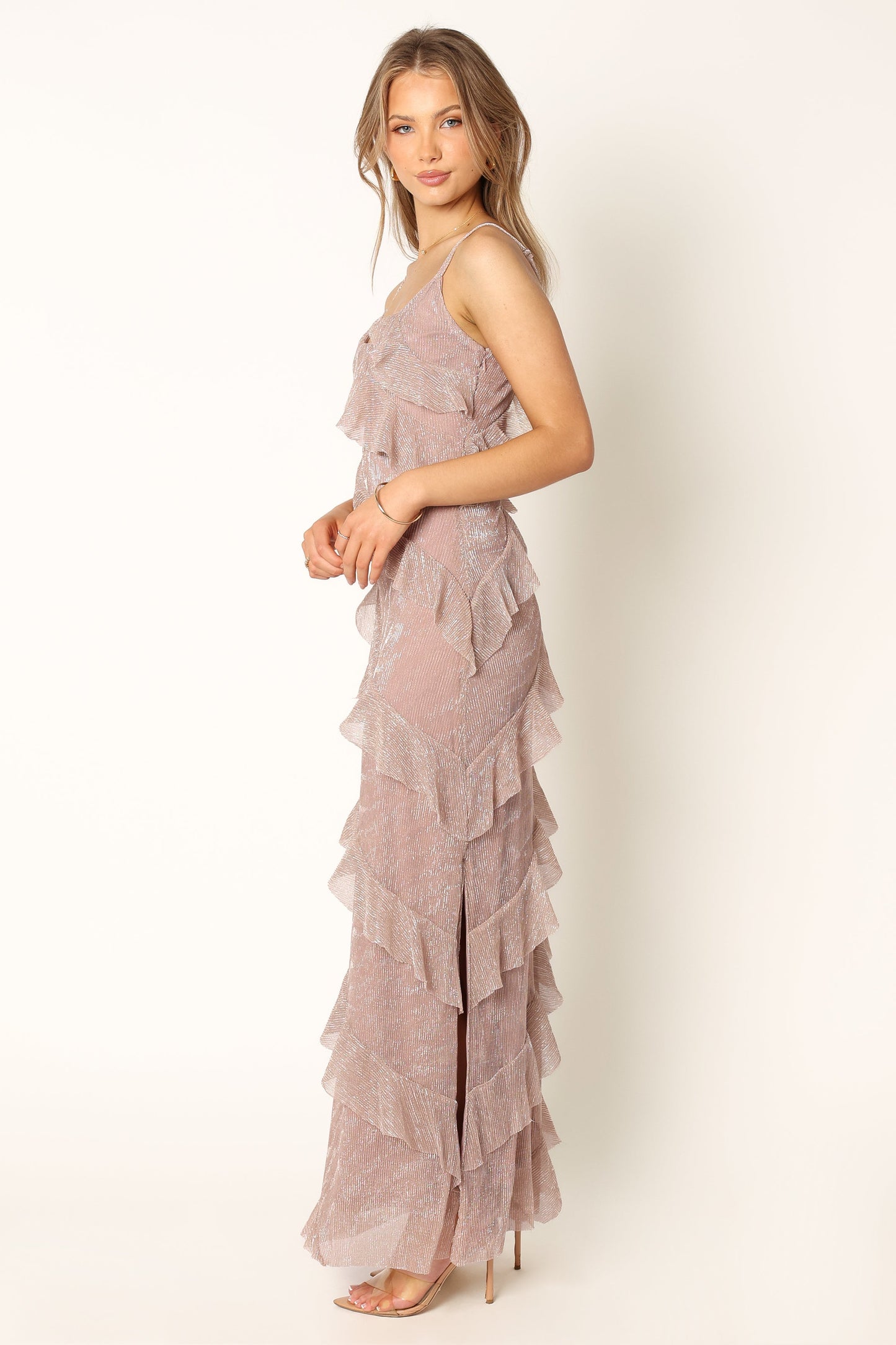 Ciao Ruffle Maxi Dress in Cerulean Dusty Lavender 10