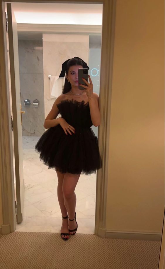 Margot Tulle Mini Dress in Black Burgundy 3