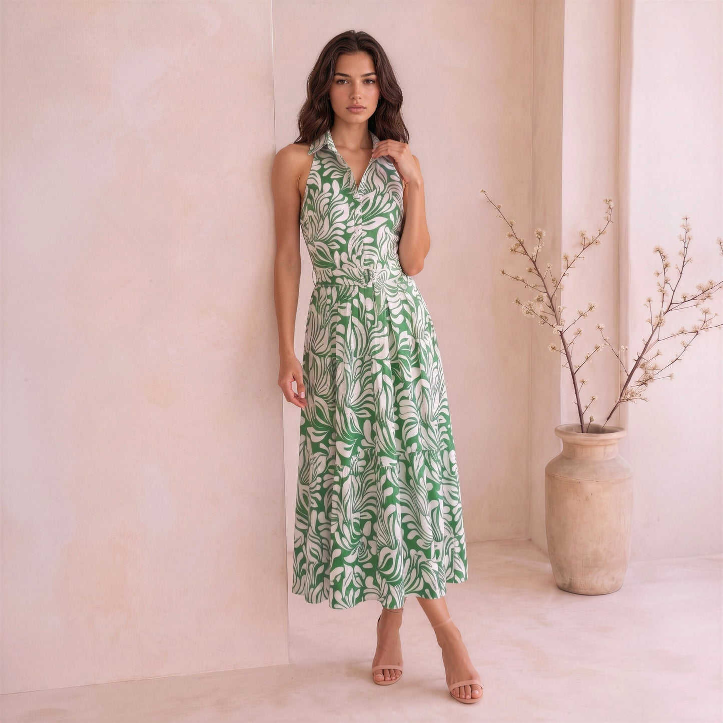 Riley Linen Maxi Dress in Sage MALLORCA GREEN 4