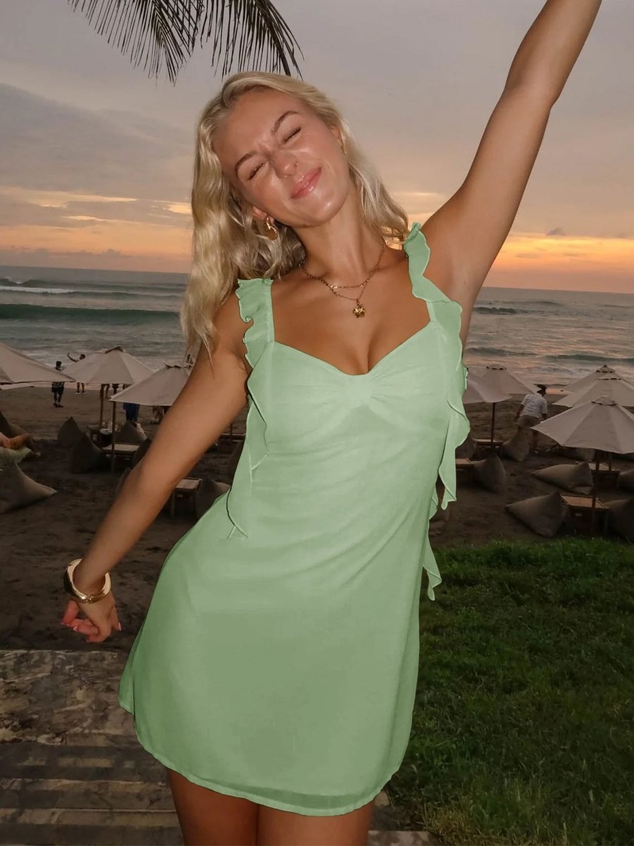 Violet Chiffon Ruffle Dress Sage Green 10