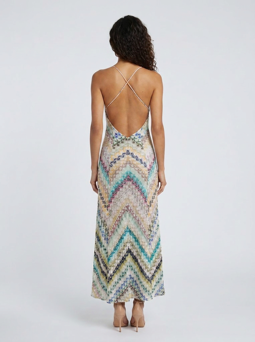 LIZZA MAXI DRESS Green and blue back