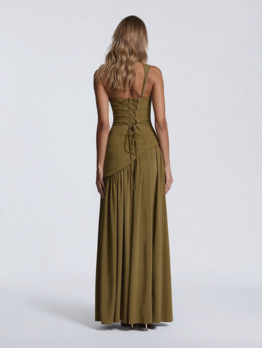 SOLARA MAXI DRESS Deep Olive back