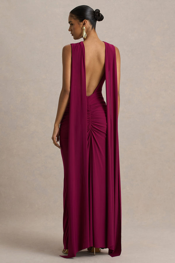 Margot Burgundy Boat-Neck Maxi Dress