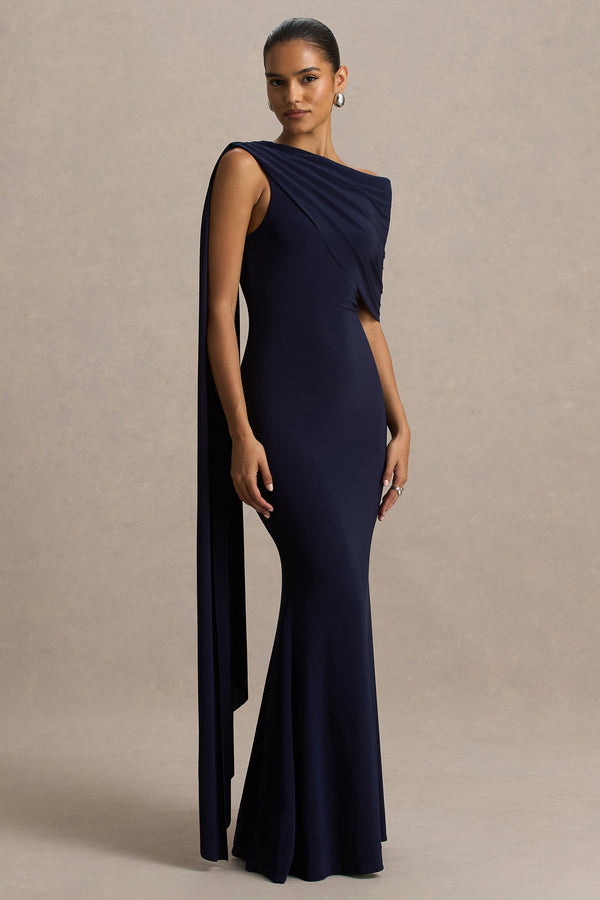 Tiana Navy Asymmetric Maxi Dress
