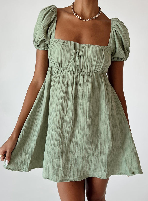 Valentina Silk Mini Dress in Sage