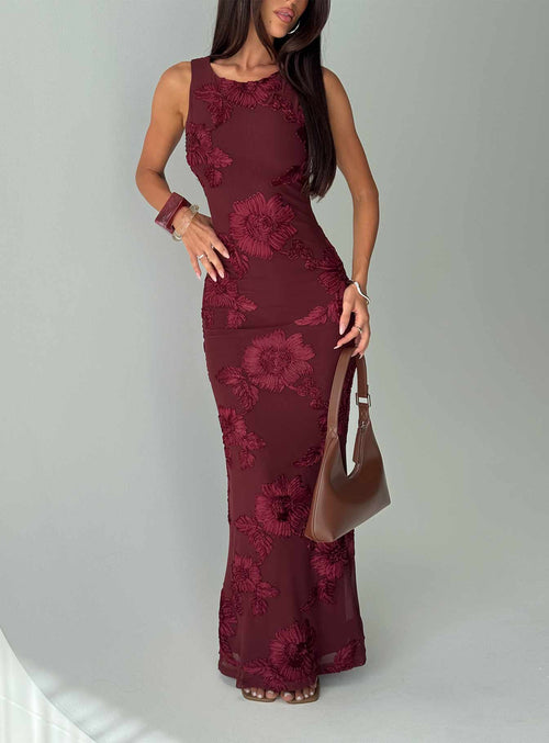 Fionna Floral Maxi Dress Burgundy 1