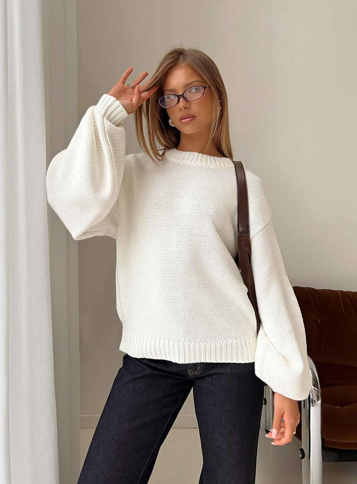 Harmony Knit Sweater in Cream White 1