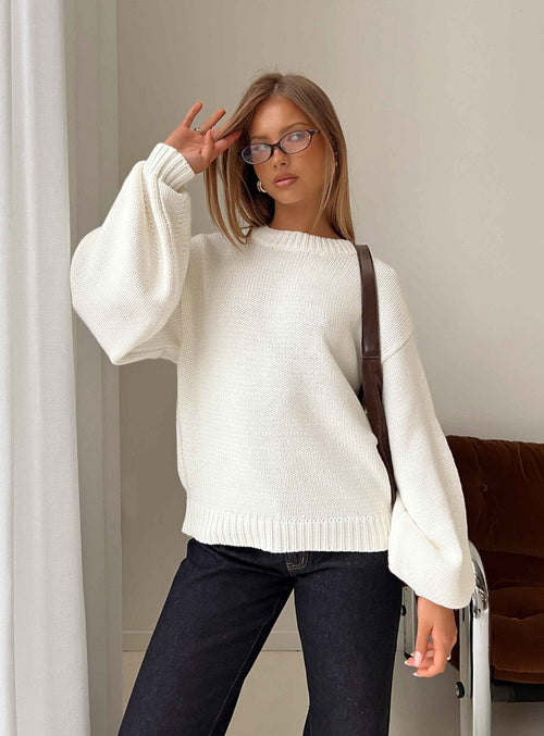 Harmony Knit Sweater in Cream White 1