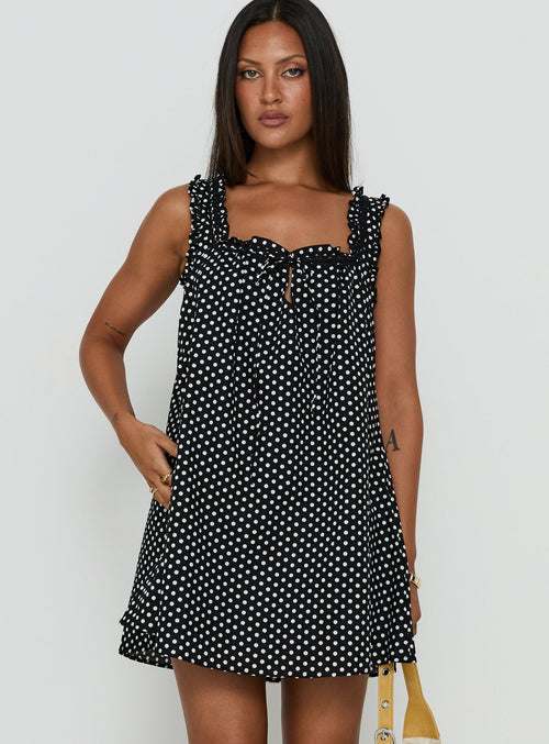 Margot Swing Mini Dress in Black Polka Dot Black Polka Dot 1