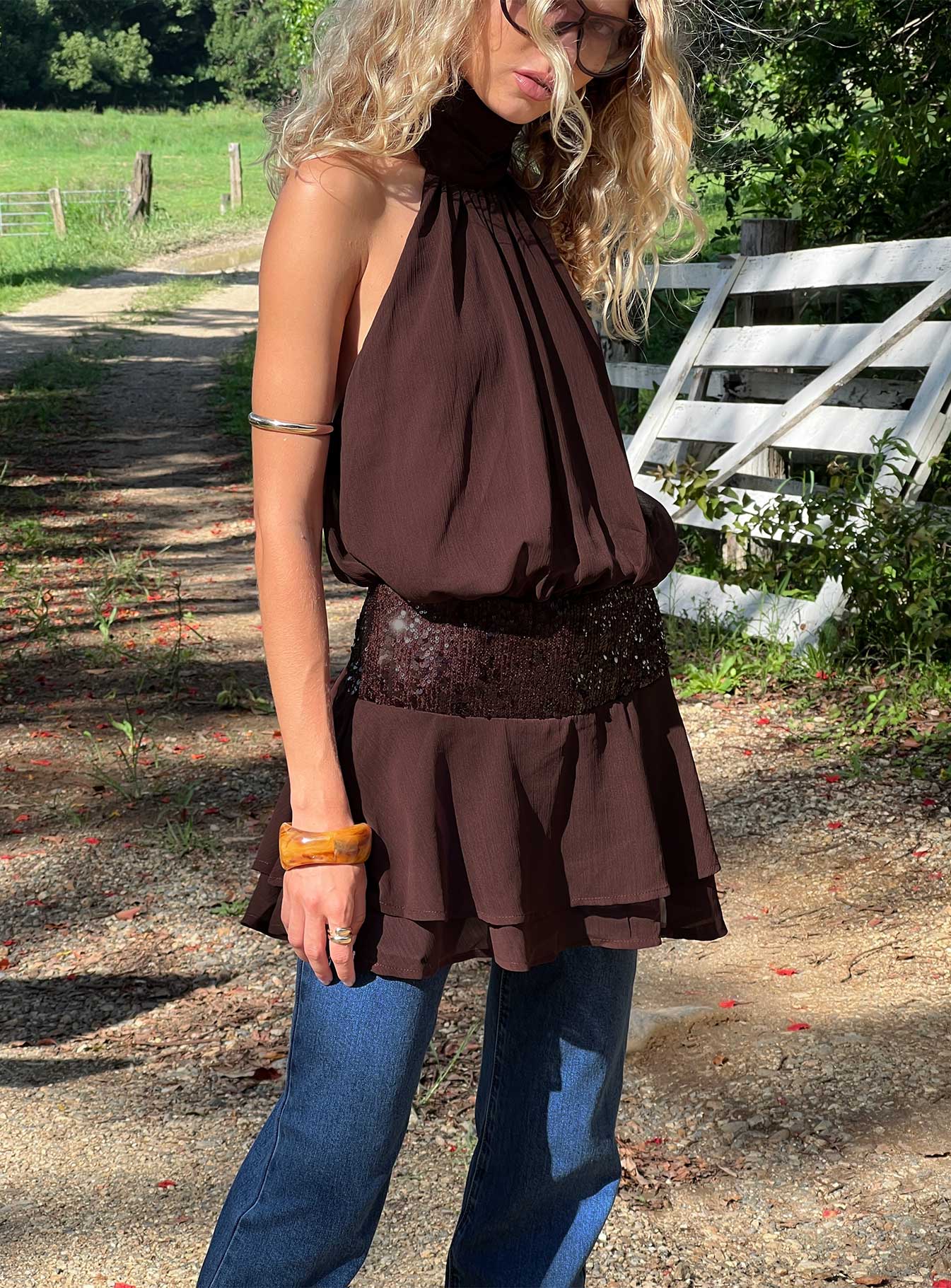 Zenayda Sequin Mini Dress in Chocolate Brown 8