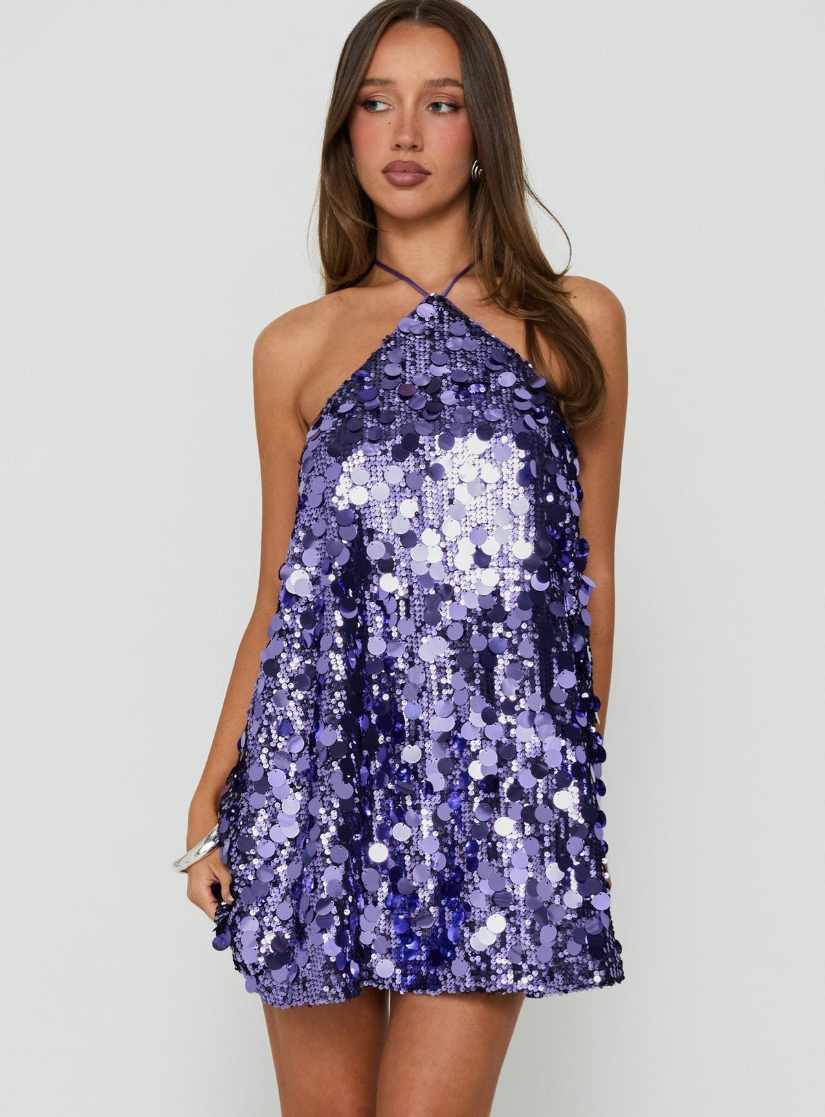 Aurora Halter Mini Dress in Plum Purple 1