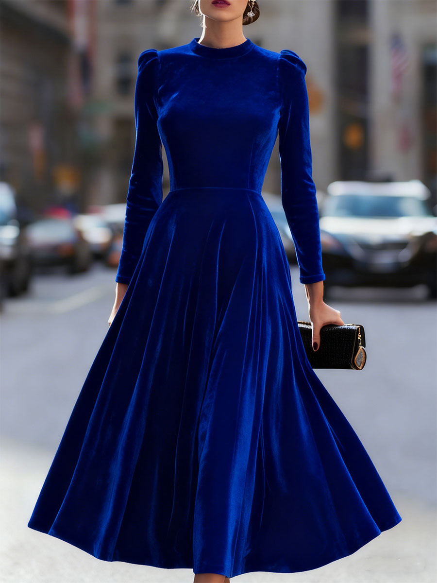 Margot Velvet Midi Dress Navy Blue 9