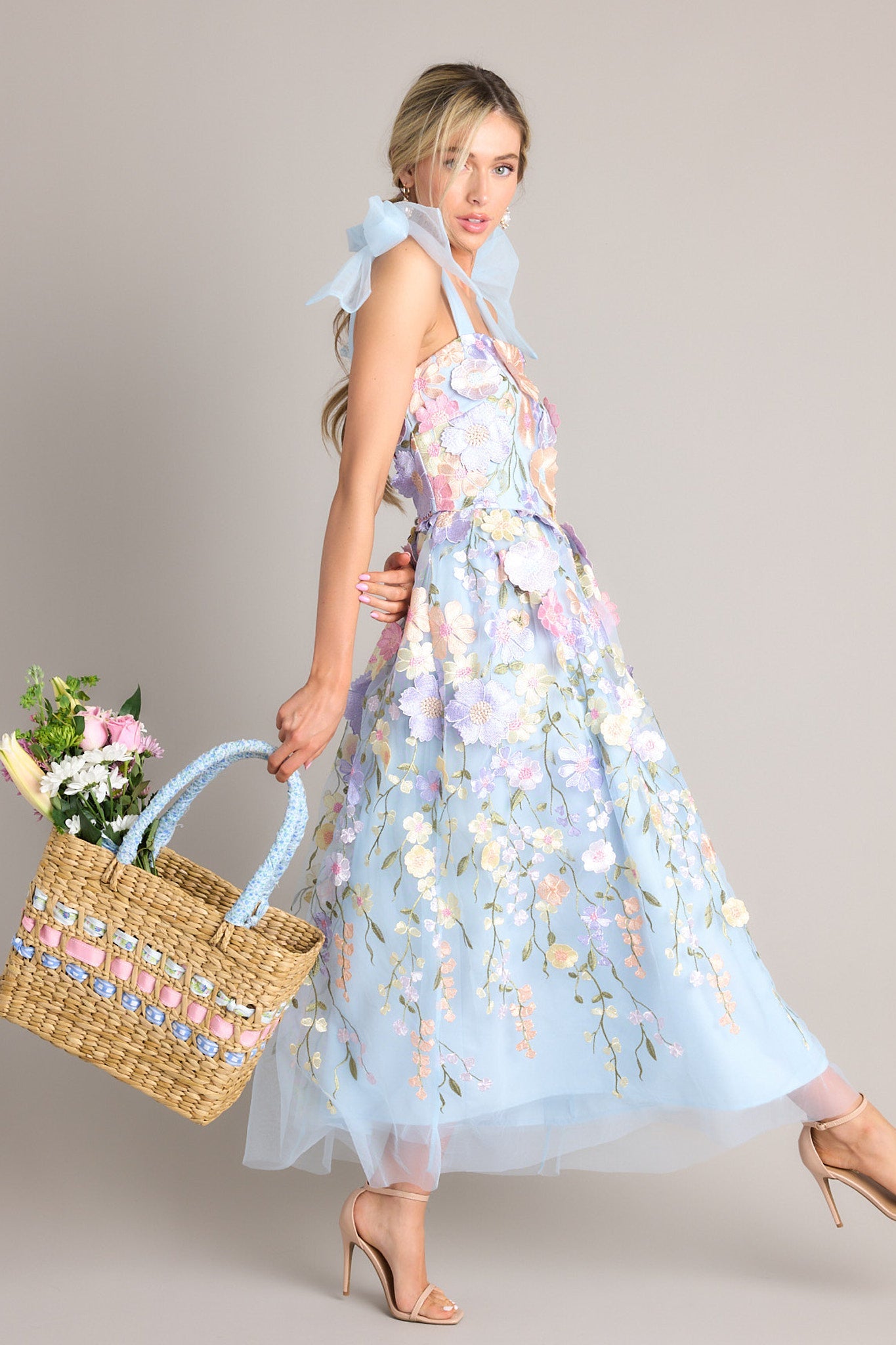 Celestine Embroidered Floral Maxi Dress Light Blue 1