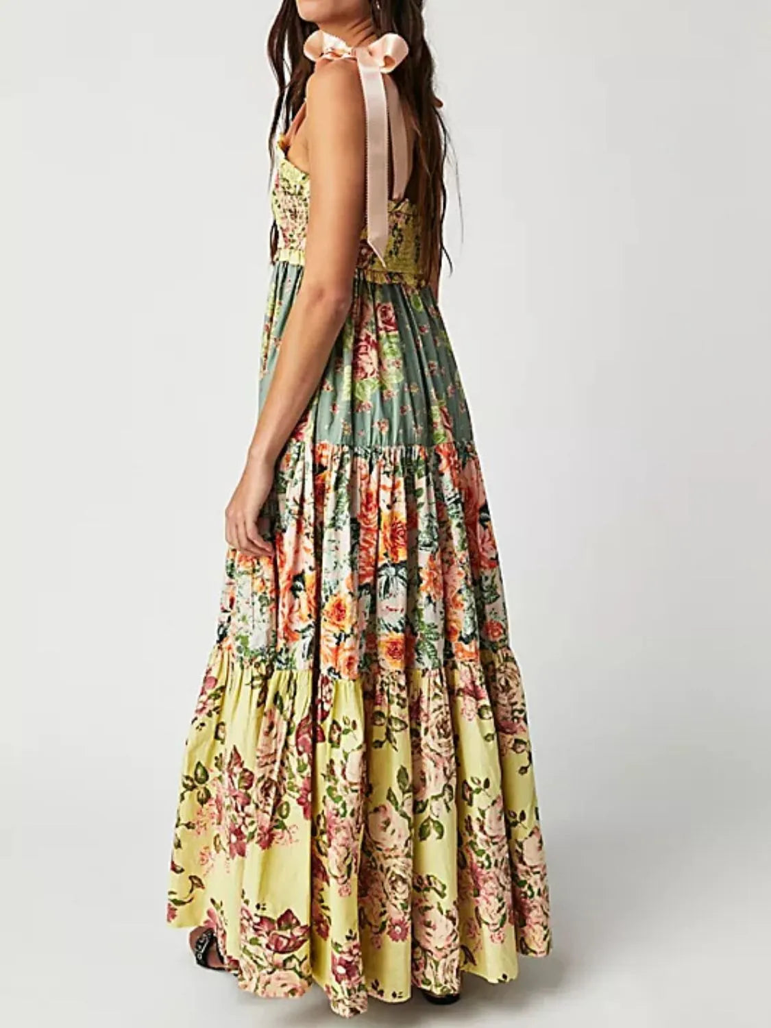 Margot Printed Tiered Dress Neck Tie Shoulder Cami Dress 9