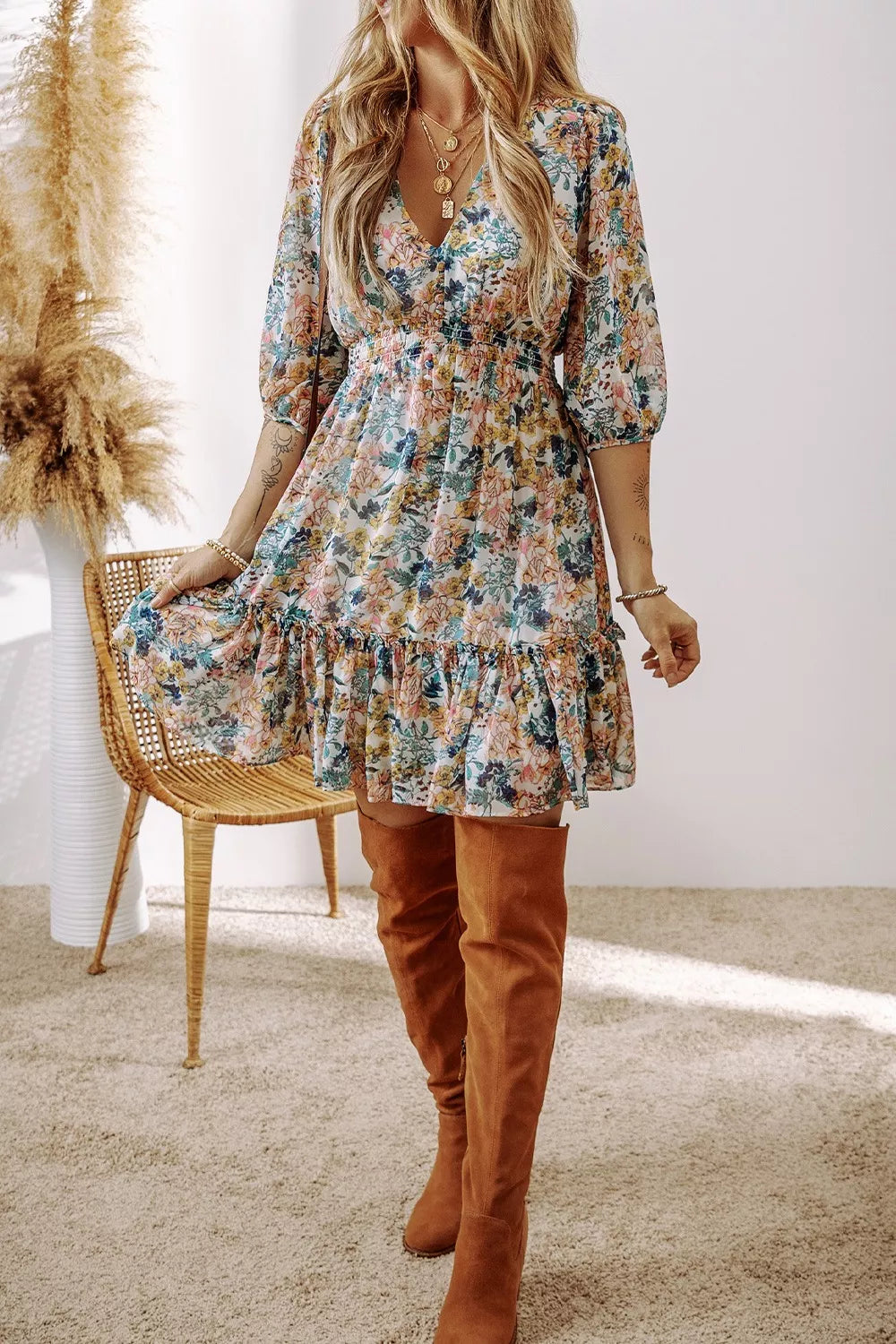 Isadora Floral Ruffle Mini Dress Floral 1