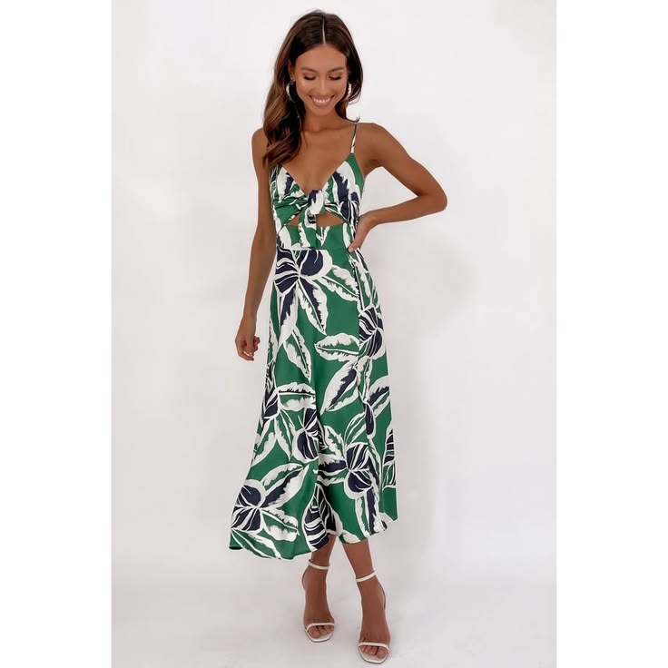 Margot Tropical Tie-Neck Midi Dress Floral 1