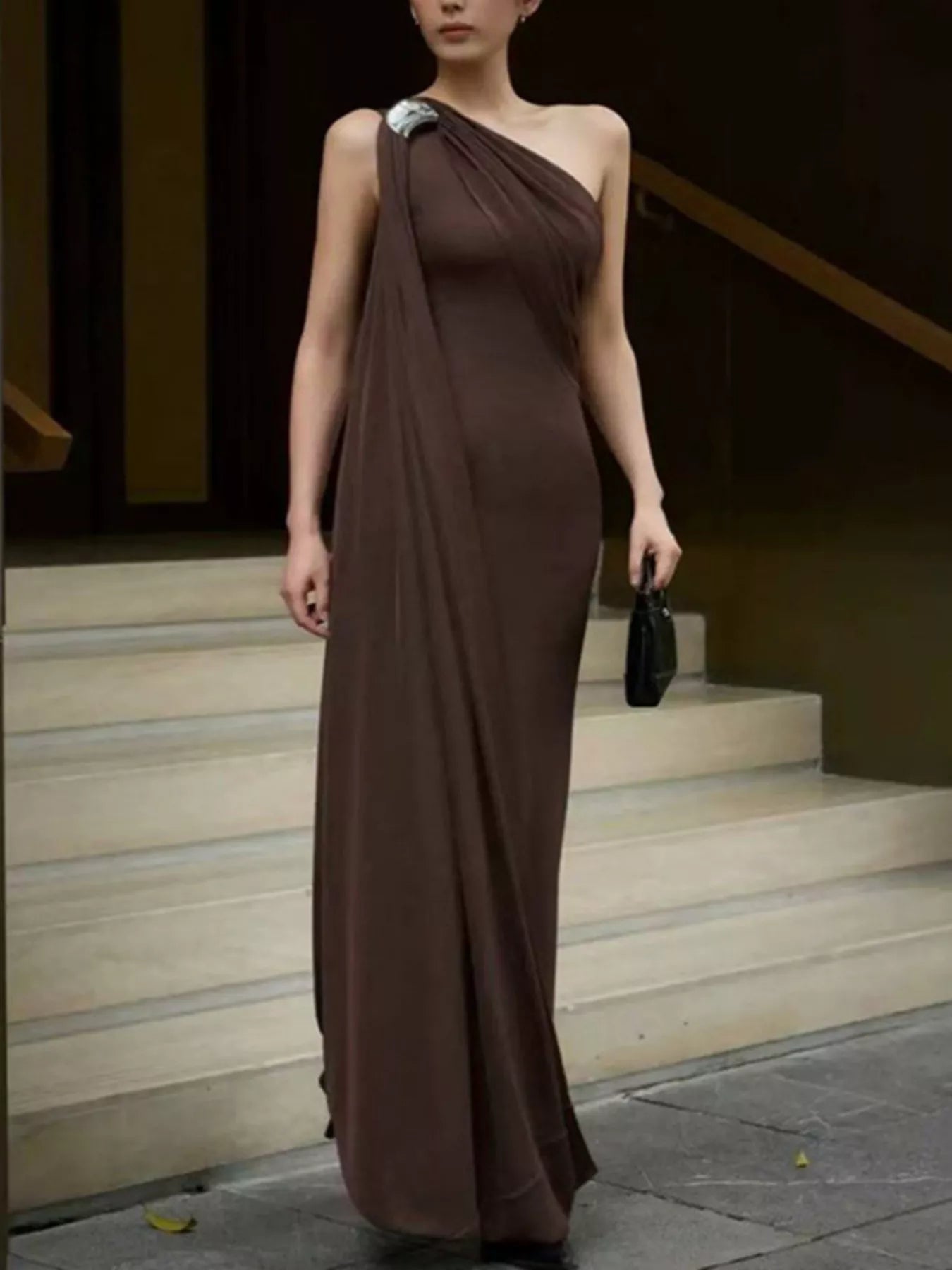 Isabelle One-Shoulder Draped Maxi Dress Yellow 2