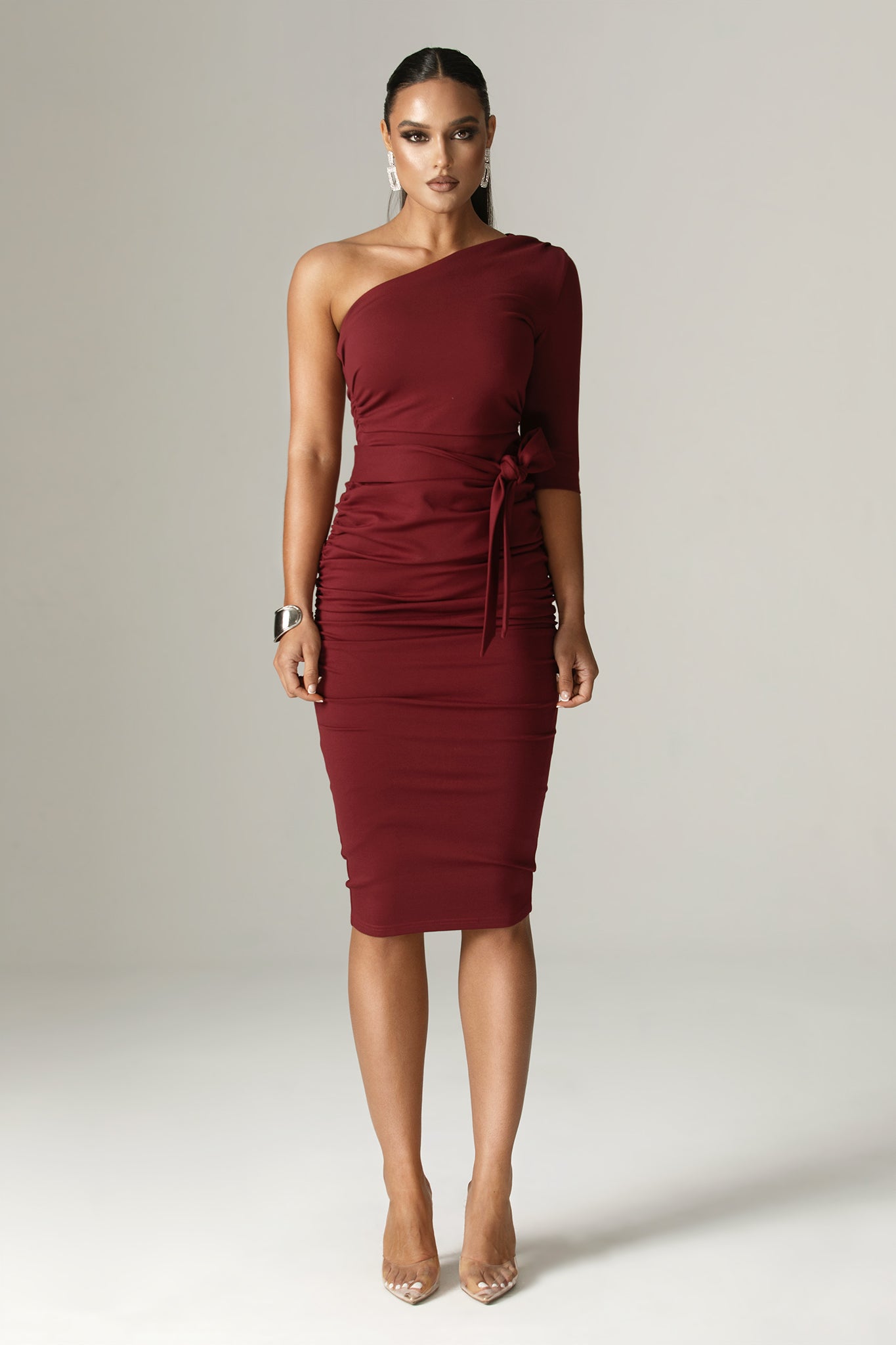 Dolly Bodycon Midi Dress in Burgundy 1