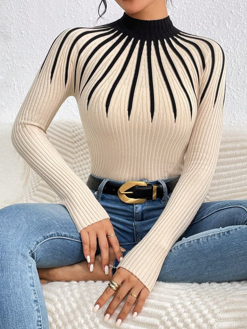Dahlia Knit Sweater in Tan Colorblock Tan 1
