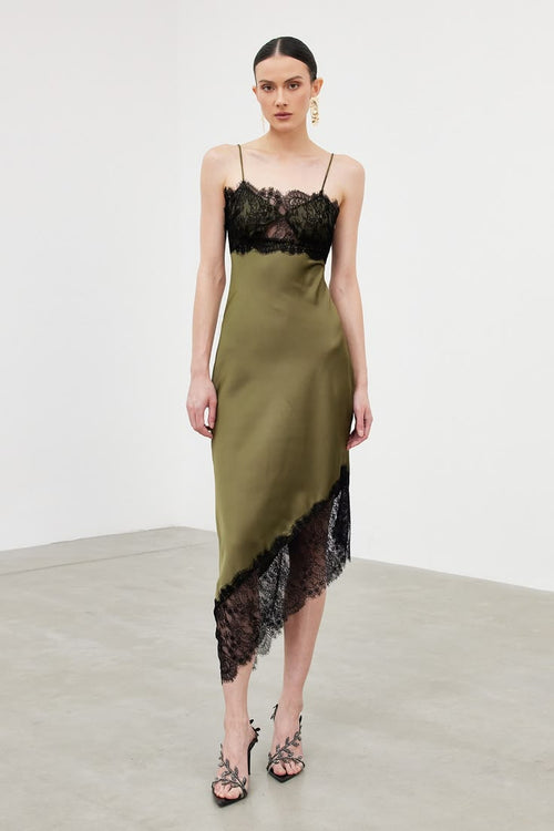 Honor Asymmetric Lace Midi Dress Multi 1