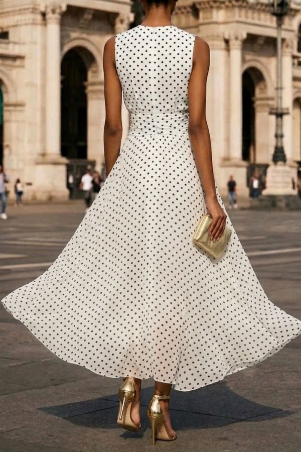 Margot Polka Dot Pleated Maxi Dress White 5