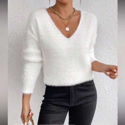 Adelaide V-Neck Knit Sweater White 1