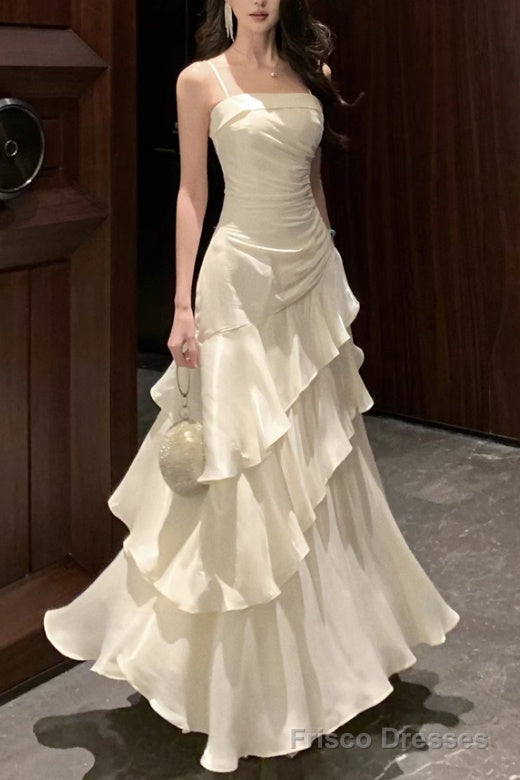 Isabelle Satin A-Line Formal Dress Line White Prom Dress features spaghetti straps Evening Dresses 2
