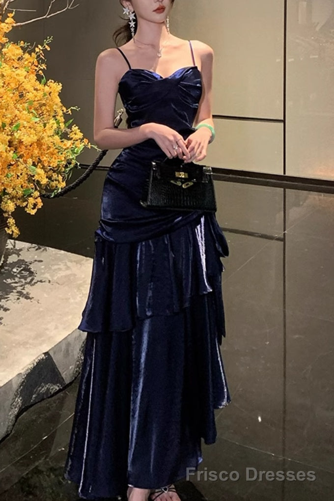 Isabelle Satin A-Line Formal Dress Line Dark Blue Prom Dress features spaghetti straps Evening Dresses 6