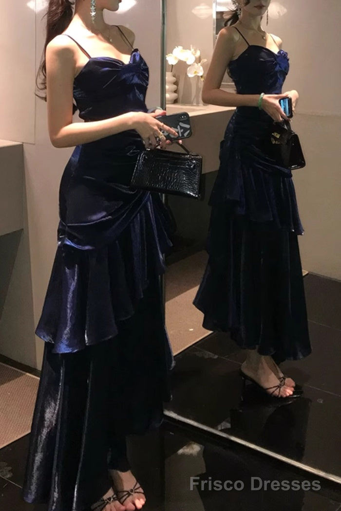 Isabelle Satin A-Line Formal Dress Line Dark Blue Prom Dress features spaghetti straps Evening Dresses 5