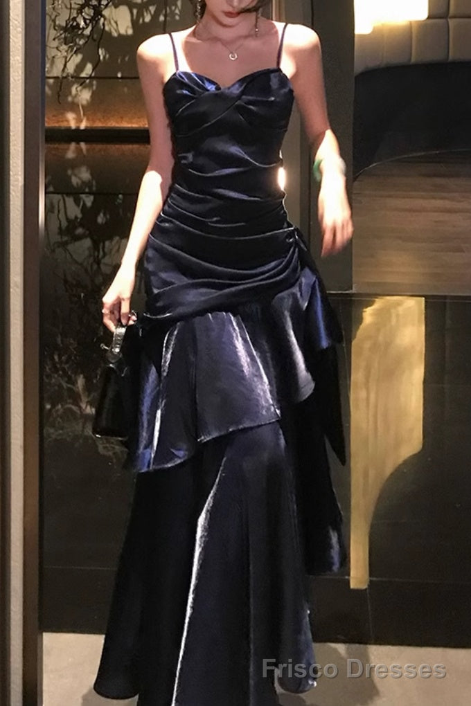 Ophelia Floral Embroidered A-Line Gown Line Dark Blue Prom Dress features spaghetti straps Evening Dresses 4