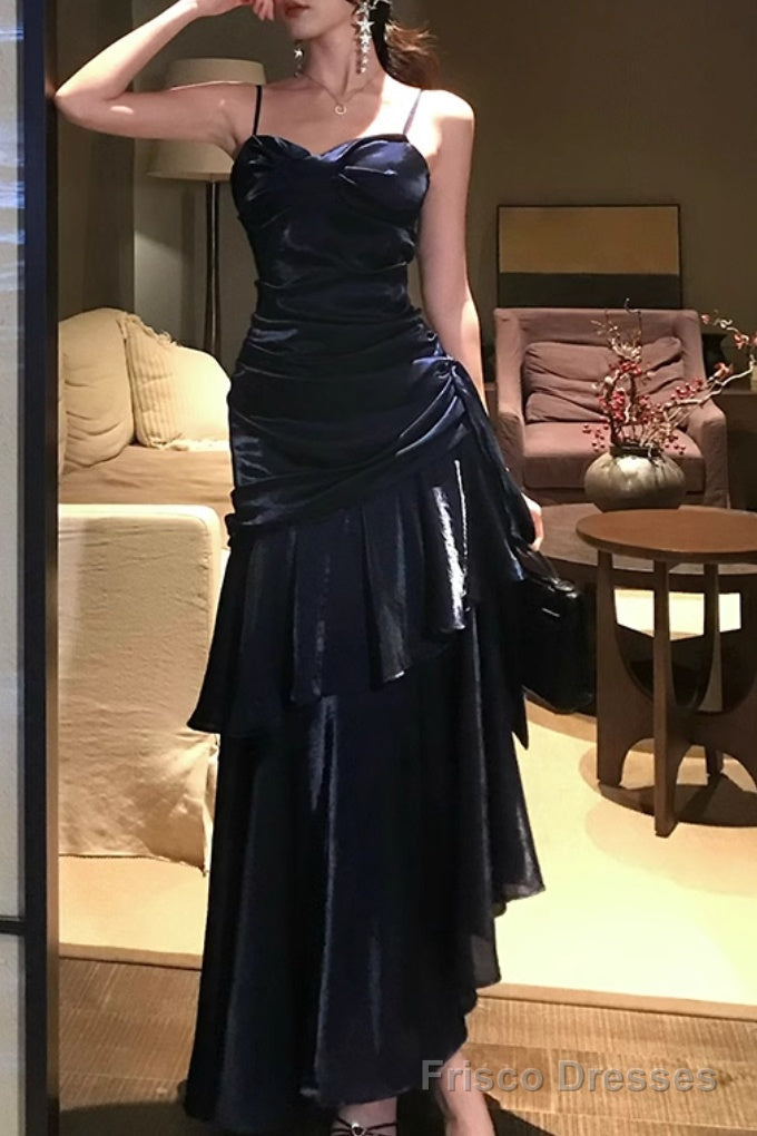 Isabelle Satin A-Line Formal Dress Line Dark Blue Prom Dress features spaghetti straps Evening Dresses 1