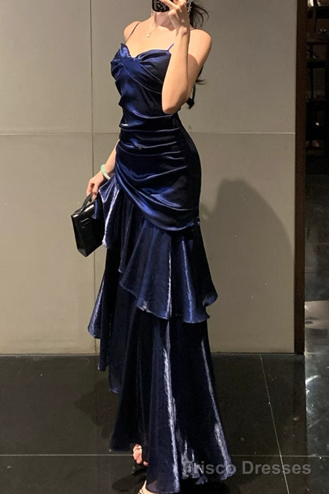 Isabelle Satin A-Line Formal Dress Line Dark Blue Prom Dress features spaghetti straps Evening Dresses 2