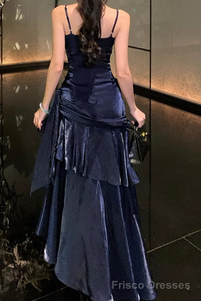 Isabelle Satin A-Line Formal Dress Line Dark Blue Prom Dress features spaghetti straps Evening Dresses 7