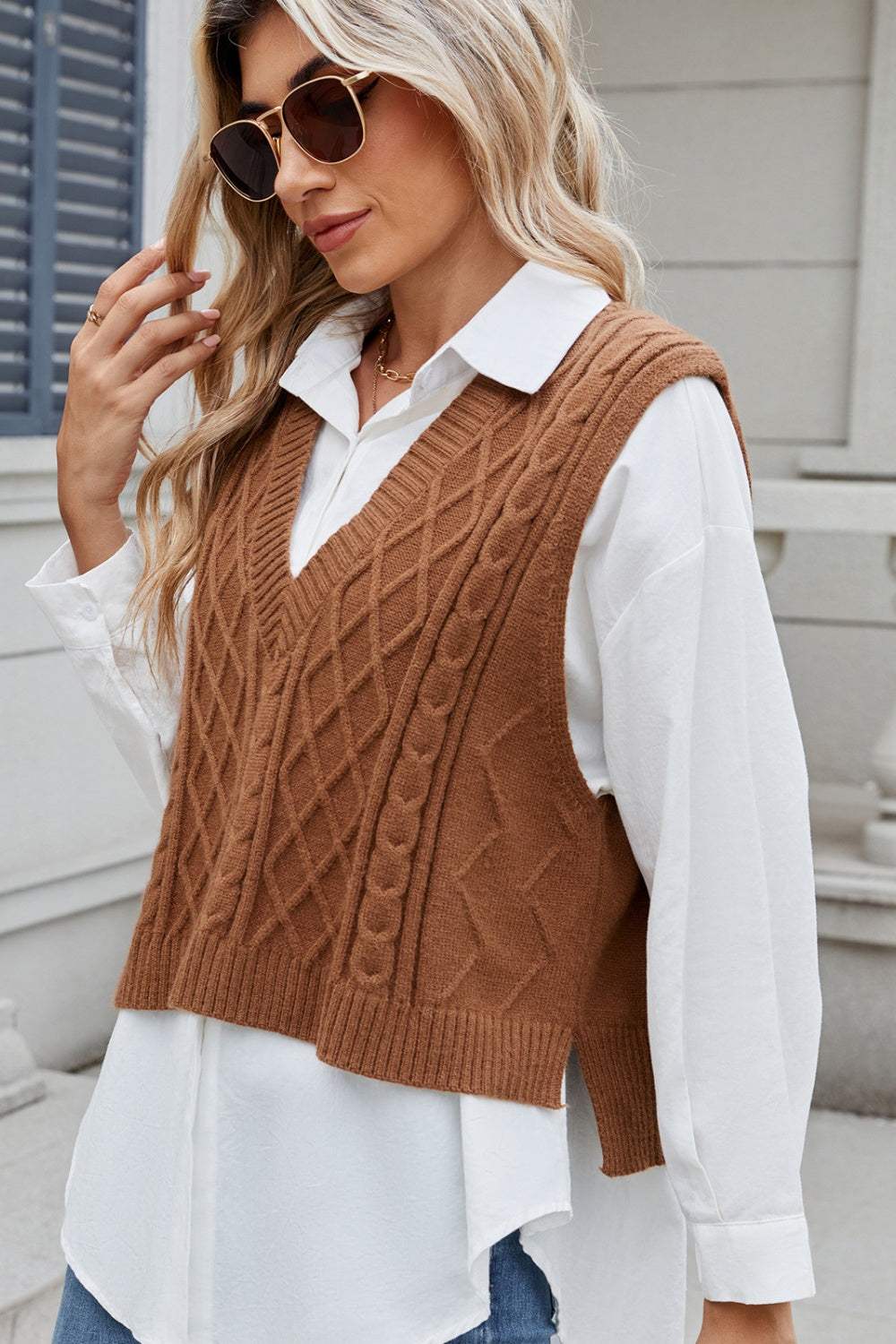 Margot Cable-Knit Sweater Vest Dark Navy 4